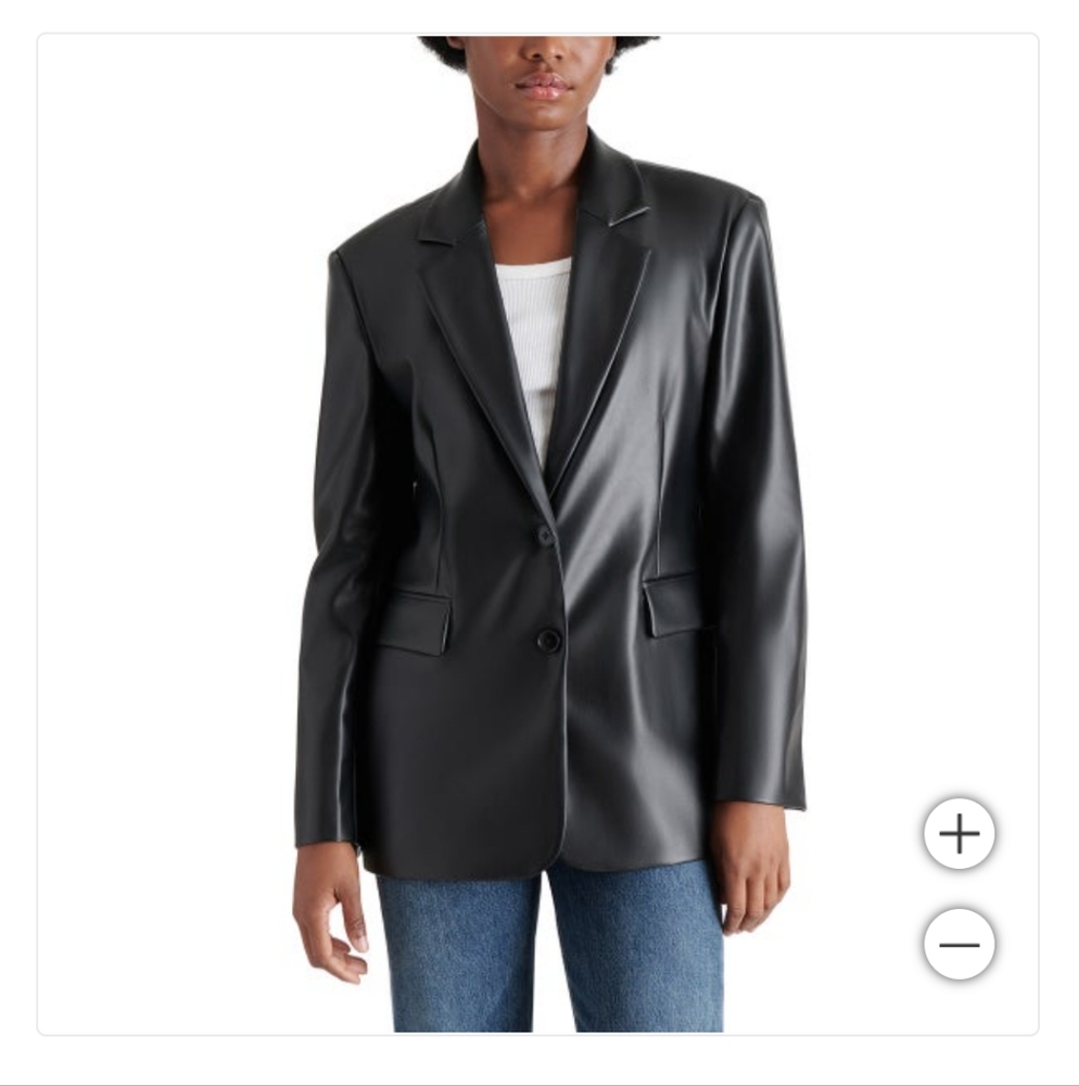 New Steve Madden Ladies' Women Faux Leather Blazer Black Color Size Large 12 NWT